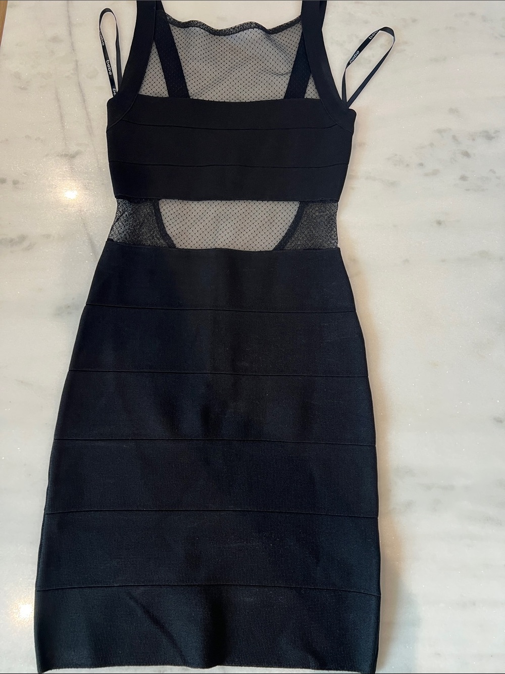 bebe Black Mesh Bandage Mini Dress
